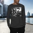 Boston Terrier Graphic Selfie With UFOs Weird Aliens Men's Long Sleeve T-Shirt, gift for family, gift for coworker