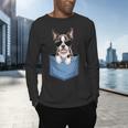 Cute Pocket Boston Terrier Lover Dog Mom Men's Long Sleeve T-Shirt, gift for family, gift for coworker