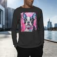 Dog Pink Boston Terrier Men's Long Sleeve T-Shirt, gift for family, gift for coworker