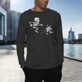 Skeleton Chasing Dog Boston Terrier Halloween Pet Lover Men's Long Sleeve T-Shirt, gift for family, gift for coworker