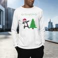 Boston Terrier Santa Hat Dabbing Around The Christmas Tree Men's Long Sleeve T-Shirt, gift for family, gift for coworker