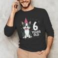 6 Years Old Birthday Boston Terrier Dog Lover 6th Party Kid Men's Long Sleeve T-Shirt, novelty gifts, funny gifts
