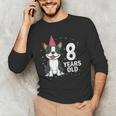 8 Years Old Birthday Boston Terrier Dog Lover 8th Party Kid Men's Long Sleeve T-Shirt, novelty gifts, funny gifts