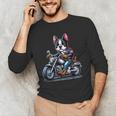 Biker Boston Terrier Dog Riding Motorbike Men's Long Sleeve T-Shirt, novelty gifts, funny gifts