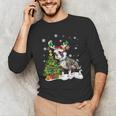 Boston Terrier Christmas Tree Lights Santa Hat Men's Long Sleeve T-Shirt, novelty gifts, funny gifts