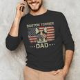 Boston Terrier Dad Dog Lovers American Flag 4th Of July For Women Men Men's Long Sleeve T-Shirt, novelty gifts, funny gifts