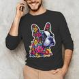 Boston Terrier Floral Vintage Dog Mom Distressed Men Women Kids Men's Long Sleeve T-Shirt, novelty gifts, funny gifts