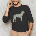 Boston Terrier Flower Silhouette Floral Dog Men Women Girls Kids Men's Long Sleeve T-Shirt, novelty gifts, funny gifts
