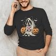 Boston Terrier Ghost Boo Halloween Costume Spooky Season Men's Long Sleeve T-Shirt, novelty gifts, funny gifts