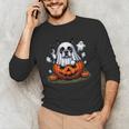 Boston Terrier Ghost Boo Halloween Kids Men's Long Sleeve T-Shirt, novelty gifts, funny gifts