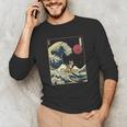 Boston Terrier Japanese Kanagawa Wave Surf Dog Men's Long Sleeve T-Shirt, novelty gifts, funny gifts