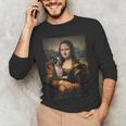 Boston Terrier Mona Lisa Painting Art Dog Mom Dad For Men Women Kids Men's Long Sleeve T-Shirt, novelty gifts, funny gifts