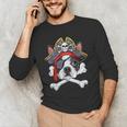 Boston Terrier Pirate T Shirt Jolly Roger Crossbones Skull Men's Long Sleeve T-Shirt, novelty gifts, funny gifts