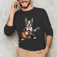 Boston Terrier Playing Guitar Boston Terrier Men's Long Sleeve T-Shirt, novelty gifts, funny gifts