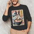 Boston Terrier Ramen Noodles Japanese Art Retro Ocean Waves Men's Long Sleeve T-Shirt, novelty gifts, funny gifts