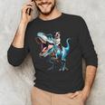 Boston Terrier Riding T-Rex Dinosaur Dog Lover Men's Long Sleeve T-Shirt, novelty gifts, funny gifts