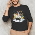 Boston Terrier Riding Unicorn Boys Girls Kids Rainbow Men's Long Sleeve T-Shirt, novelty gifts, funny gifts