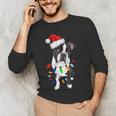Boston Terrier Santa Christmas Lights Xmas Dog Lover Men Women Kids Men's Long Sleeve T-Shirt, novelty gifts, funny gifts