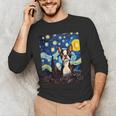 Boston Terrier Starry Night Van Gogh Art Men's Long Sleeve T-Shirt, novelty gifts, funny gifts