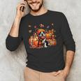 Boston Terrier Thanksgiving Leopard Pumpkins Fall Leaves Men's Long Sleeve T-Shirt, novelty gifts, funny gifts