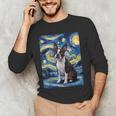 Boston Terrier Van Gogh Starry Night Men's Long Sleeve T-Shirt, novelty gifts, funny gifts