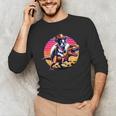 Boston Terrier Wearing A Cowboy Hat On T-Rex Men's Long Sleeve T-Shirt, novelty gifts, funny gifts