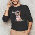 Brown Boston Terrier With Flowers And Feathers Men's Long Sleeve T-Shirt, novelty gifts, funny gifts