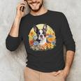 Cute Boston Terrier Spring Flower Garden Colorful Puppy Dog Men's Long Sleeve T-Shirt, novelty gifts, funny gifts