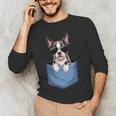 Cute Pocket Boston Terrier Lover Dog Mom Men's Long Sleeve T-Shirt, novelty gifts, funny gifts
