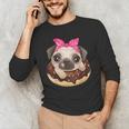 Cute Pug Shirt Donut Girls Dog Men's Long Sleeve T-Shirt, novelty gifts, funny gifts