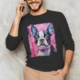 Dog Pink Boston Terrier Men's Long Sleeve T-Shirt, novelty gifts, funny gifts