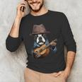 Guitar Shirt Boston Terrier Dog Playing Acoustic Guitar Men's Long Sleeve T-Shirt, novelty gifts, funny gifts