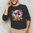 Halloween Boston Terrier Dog Breed With Jack O' Lantern Art Men's Long Sleeve T-Shirt, novelty gifts, funny gifts