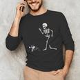 Halloween Boston Terrier And Skeleton Men's Long Sleeve T-Shirt, novelty gifts, funny gifts
