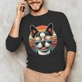 Retro Sunset Sunglasses Boston Terrier Boston Bull Bostie Men's Long Sleeve T-Shirt, novelty gifts, funny gifts