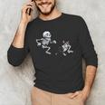 Skeleton Chasing Dog Boston Terrier Halloween Pet Lover Men's Long Sleeve T-Shirt, novelty gifts, funny gifts