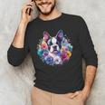 Watercolor Floral Boston Terrier Mama Dog Lover Mother's Day Men's Long Sleeve T-Shirt, novelty gifts, funny gifts