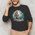 Whimsical Forest Adventures Sasquatch Bigfoot Walking Boston Terrier Dog Lovers Men's Long Sleeve T-Shirt, novelty gifts, funny gifts