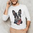 Boston Terrier American Flag Men's Long Sleeve T-Shirt, novelty gifts, funny gifts