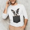 Boston Terrier Dog Puppy Dog In Pocket Cute Pet Lover Men's Long Sleeve T-Shirt, novelty gifts, funny gifts