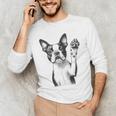 Boston Terrier Dog Raising Paw Idea Men Women Men's Long Sleeve T-Shirt, novelty gifts, funny gifts