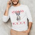 Boston Terrier Dog Santa Hat Men Kids Ugly Christmas Light Men's Long Sleeve T-Shirt, novelty gifts, funny gifts