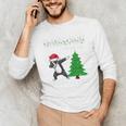 Boston Terrier Santa Hat Dabbing Around The Christmas Tree Men's Long Sleeve T-Shirt, novelty gifts, funny gifts