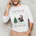 Ugly Christmas Tree Lights Xmas Santa Riding Boston Terrier Men's Long Sleeve T-Shirt, novelty gifts, funny gifts