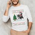 Xmas Tree Lighting Santa Riding Boston Terrier Christmas Men's Long Sleeve T-Shirt, novelty gifts, funny gifts