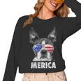 Boston Terrier 4th Of July Merica Men Women USA Flag Vintage Women Long Sleeve T-Shirt, Boston Terrier 4th Of July Gifts, trending gift