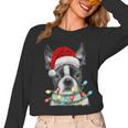 Boston Terrier Dog Santa Christmas Tree Lights Xmas Women Long Sleeve T-Shirt, Boston Terrier Christmas Gifts, trending gift