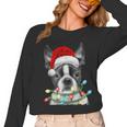 Boston Terrier Santa Christmas Tree Lights Xmas Boys Men Dog Women Long Sleeve T-Shirt, Boston Terrier Christmas Gifts, trending gift