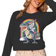 Boston Terrier Unicorn Riding Dinosaur T-Rex Girls Rainbow Women Long Sleeve T-Shirt, Boston Terrier Riding Gifts, trending gift