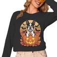 Halloween Retro Boston Terrier Women Long Sleeve T-Shirt, Boston Terrier Halloween Gifts, trending gift